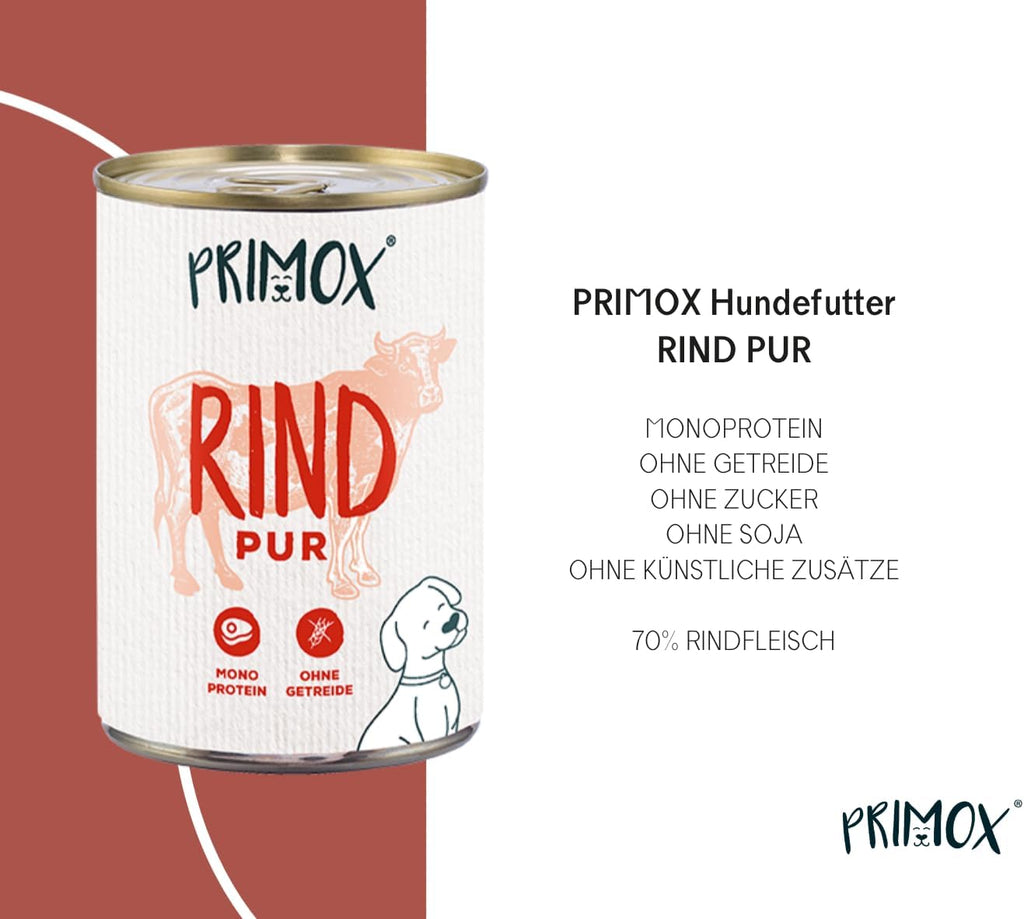 PRIMOX Nassfutter Pferd 12x400g Monoprotein 70% Fleisch Getreidefrei