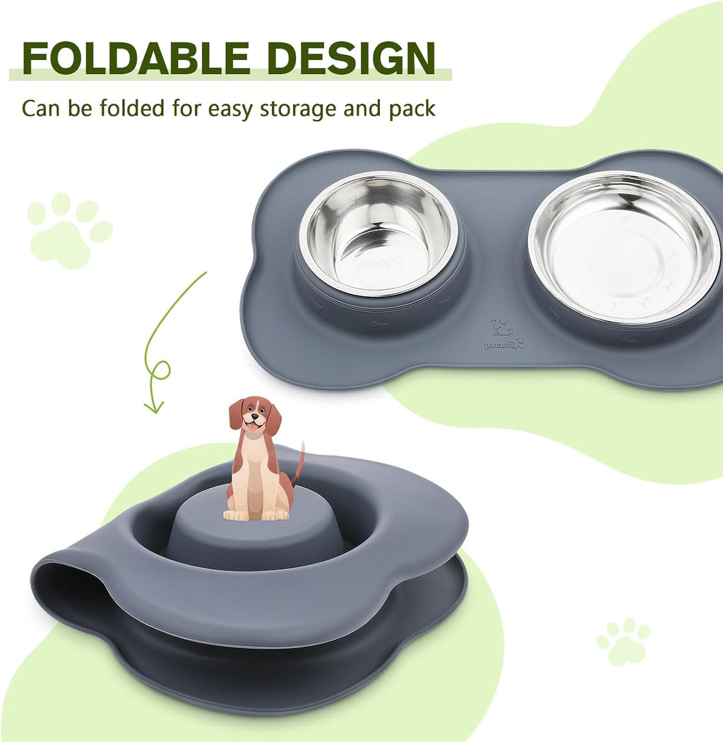 Pecute Futternapf Edelstahl 3-in-1 mit rutschfester Silikonmatte S-L