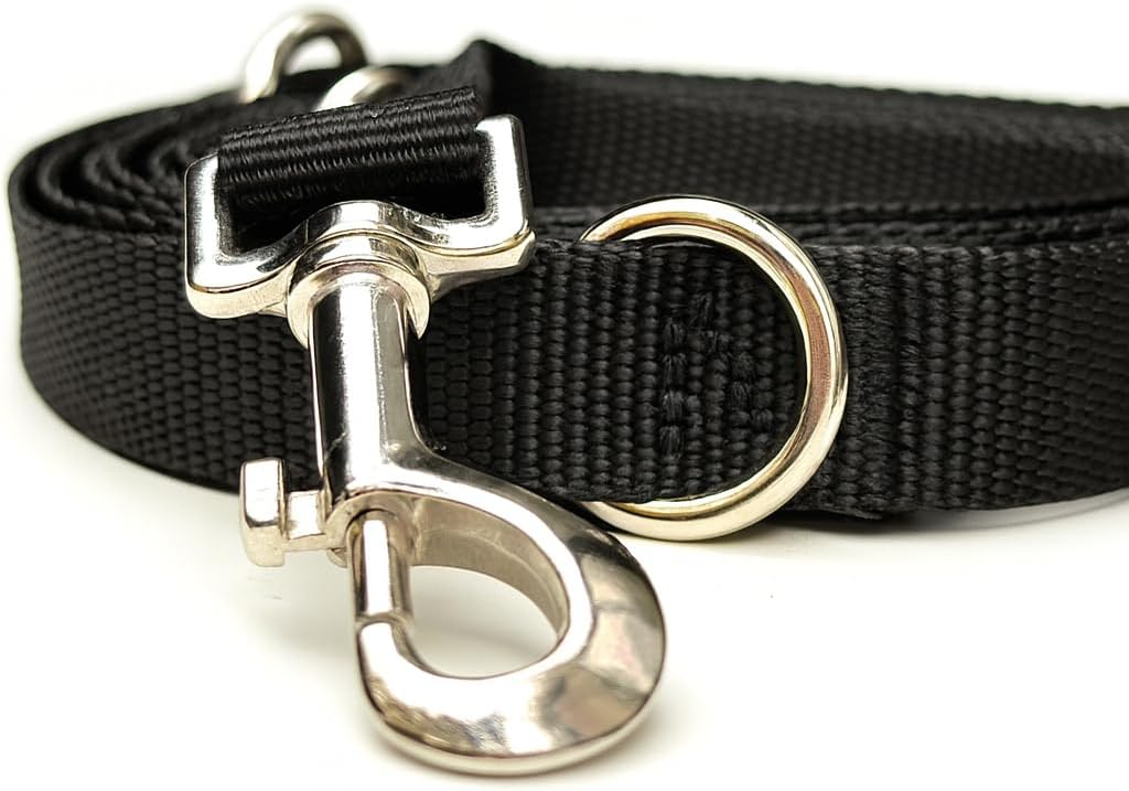 Leisegruen Hundeleine Nylon verstellbar 3m-10m mit 2 Karabinern Schwarz