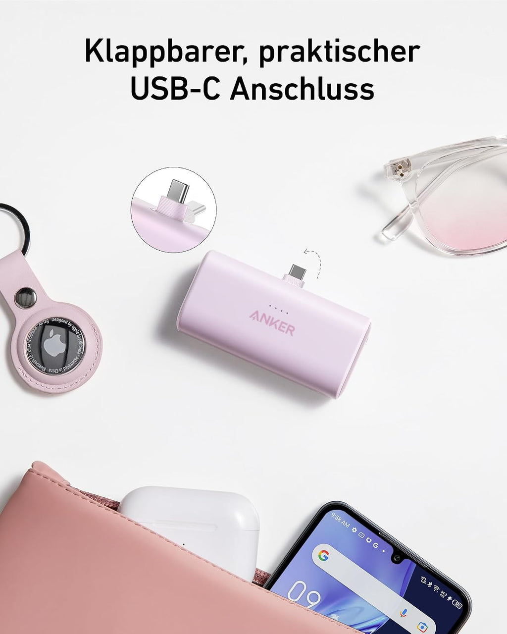 Anker Nano Powerbank 5000 mAh 22,5 W mit klappbarem USB-C Stecker kompatibel mit