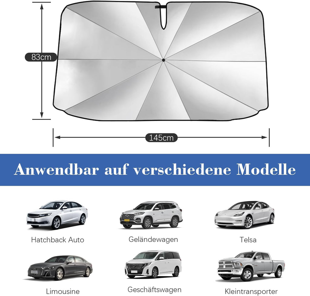 RnCop Faltbare Sonnenblende Frontscheibe Carbon 145x83 cm fuer 79cm-83cm