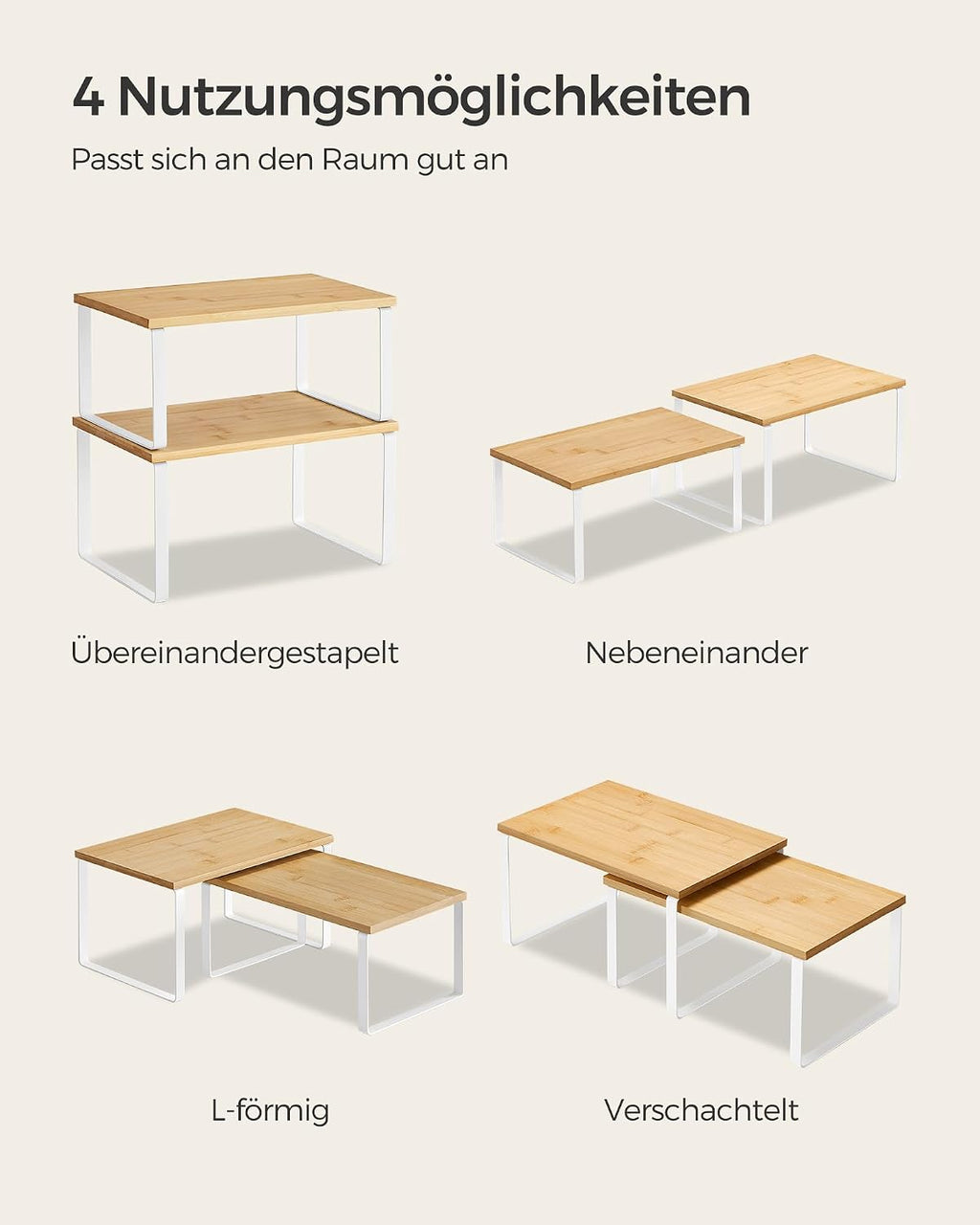Gewuerzregal 2er Set stapelbar Metall Holz schwarz 29,7cm-39,7cm Kuechen Organizer