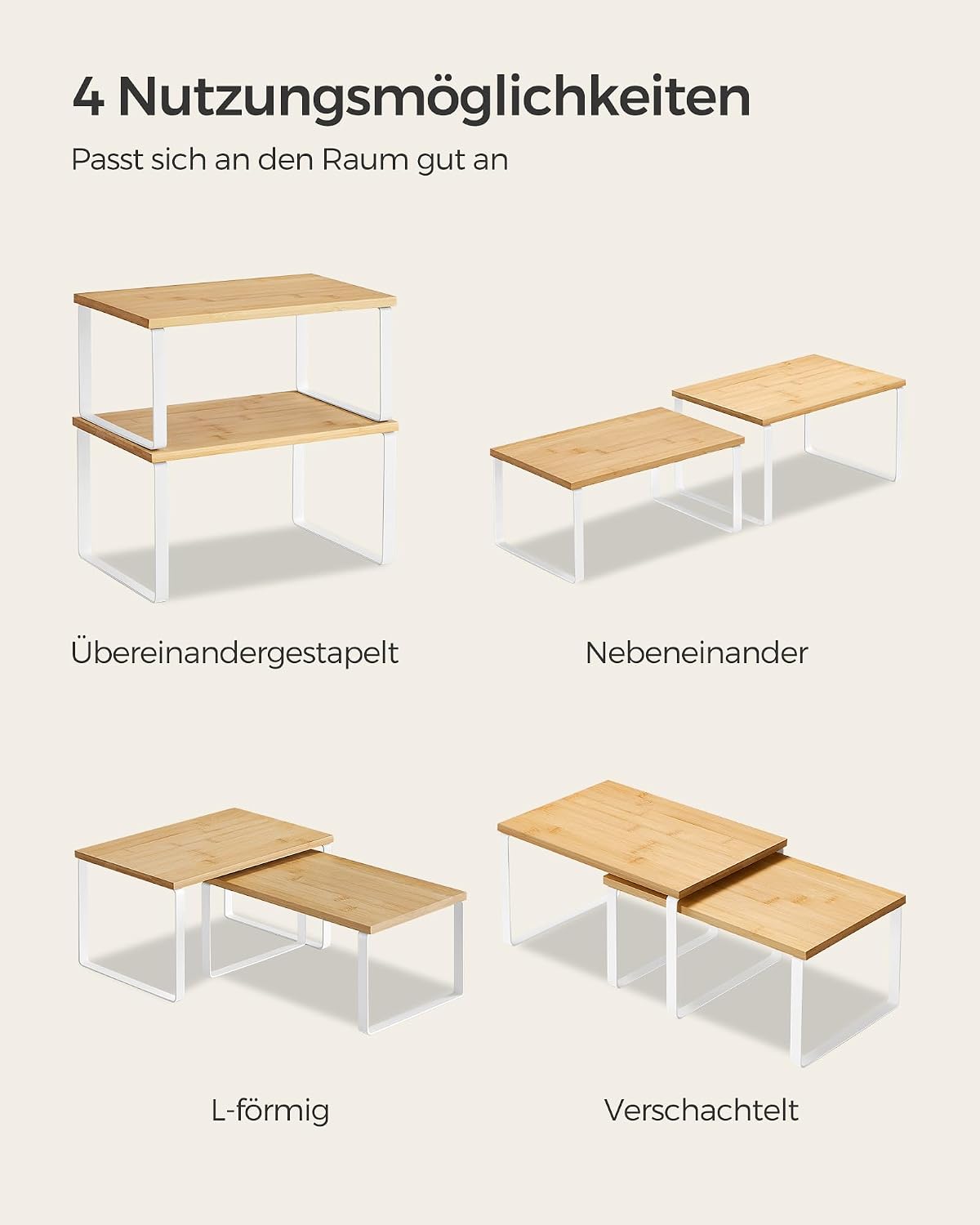 Gewuerzregal 2er Set stapelbar Metall Holz schwarz 29,7cm-39,7cm Kuechen Organizer