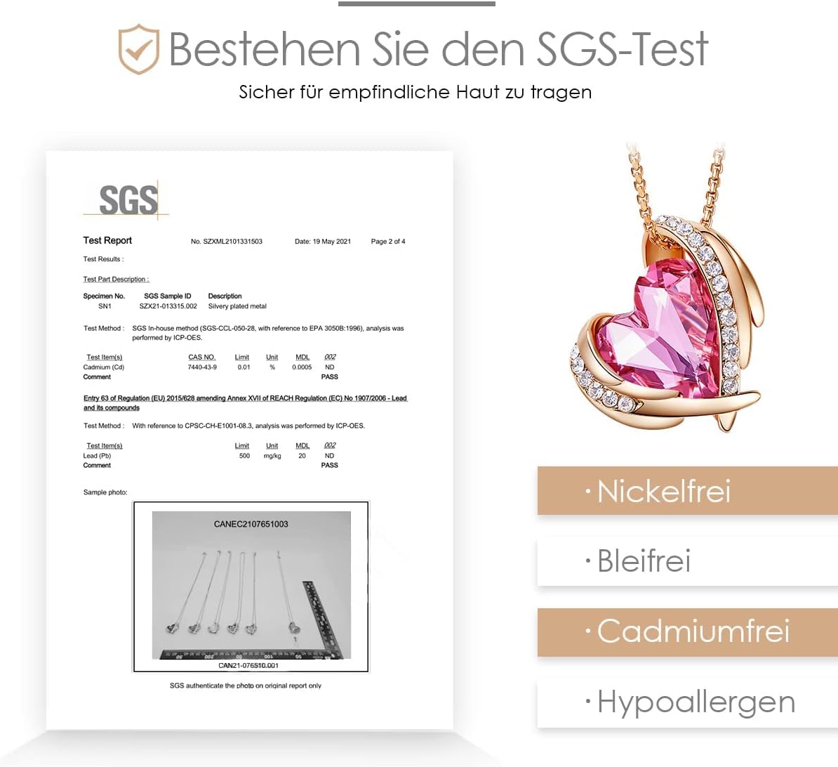 CDE Damen Halskette Roségold Herz Anhaenger Schmuck Geschenk