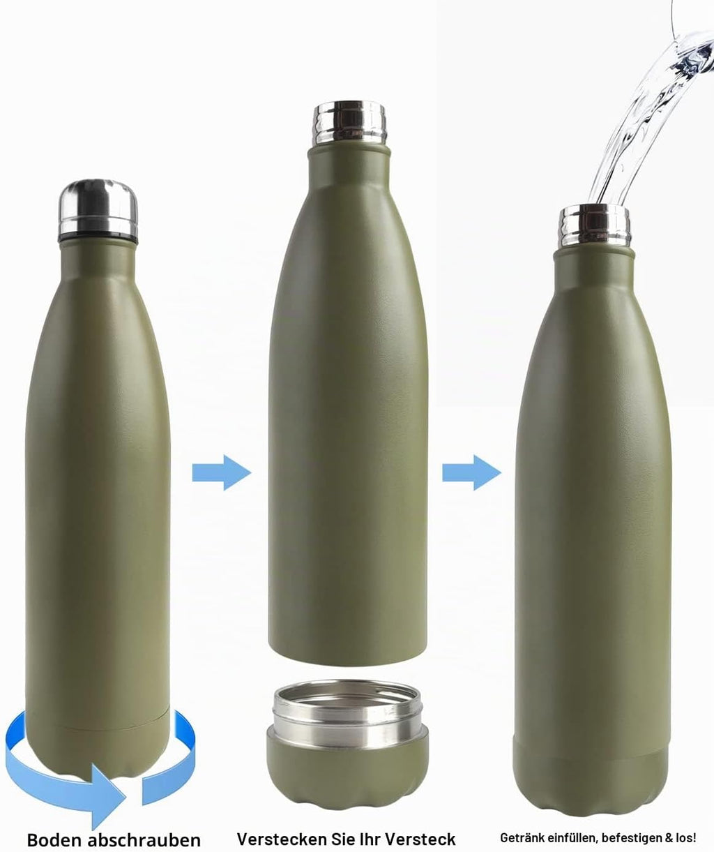 Diversion Edelstahl Trinkflasche mit Versteckfach, isoliert, auslau