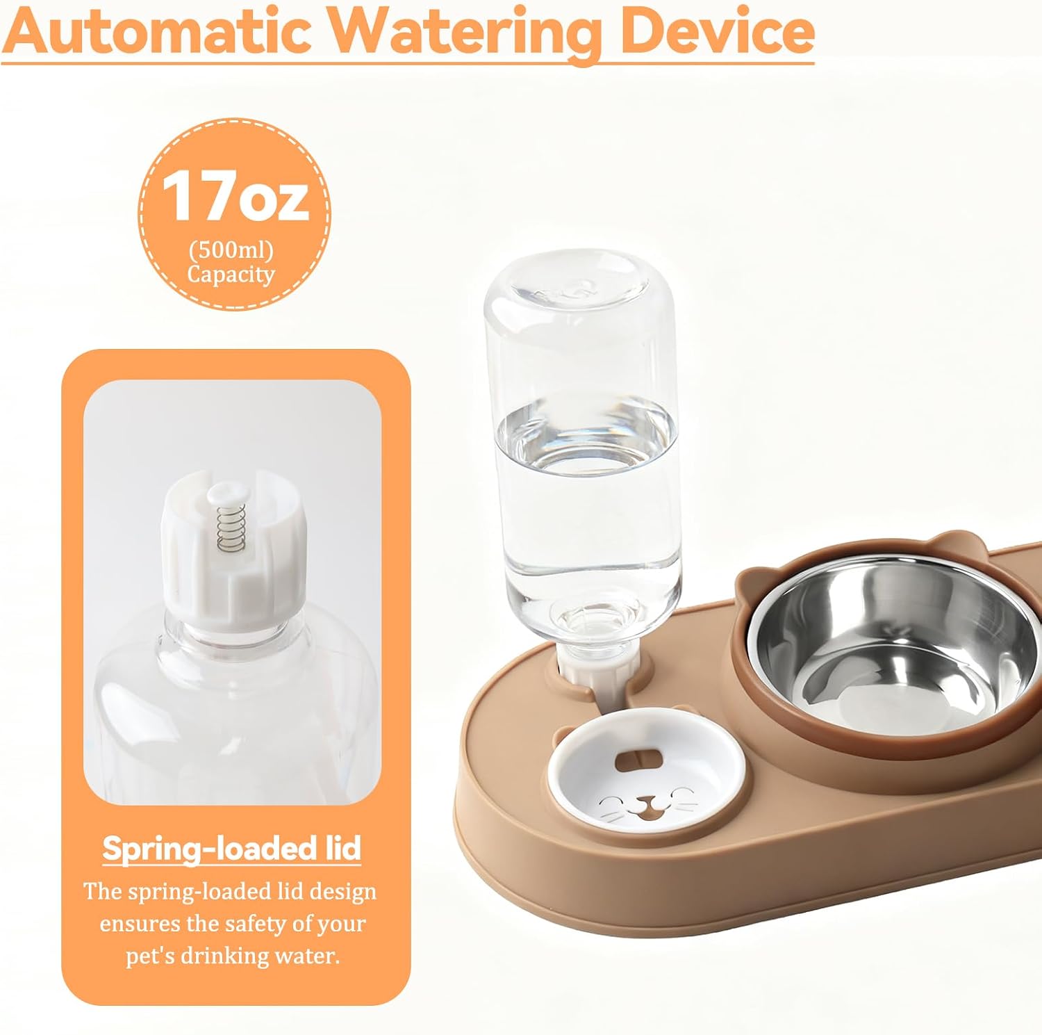 3‑in‑1 Katzennapf Set Edelstahl erhöht 15° Futternapf Wassernapf Spender