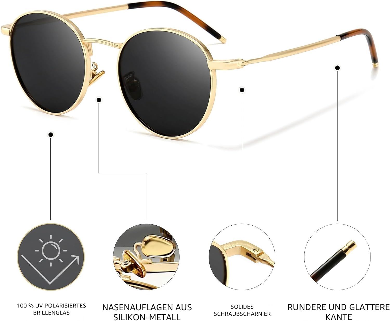 Sungait runde polarisierte Sonnenbrille Metallrahmen Retro unisex SGT059