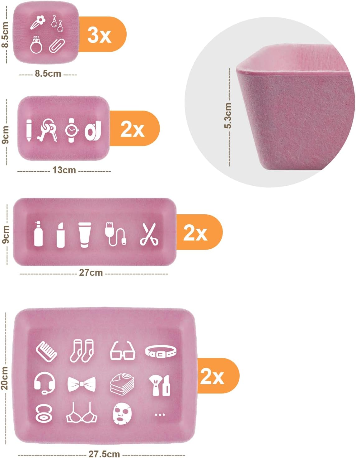 Filz Schubladen-Organizer 9er Set, Aufbewahrungsboxen 4 Groessen fuer Buero Tisch