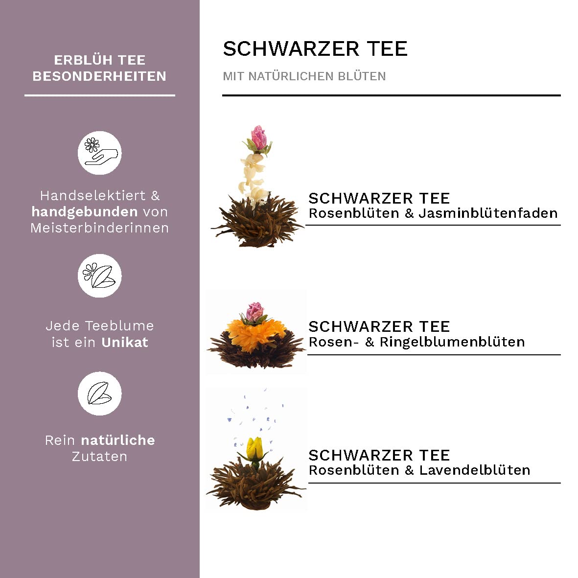 Creano Teeblumen Geschenkbox 6 Sorten Magnetbox Weiss Gruen Schwarz, verschiedene
