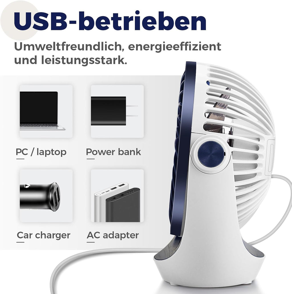 OCOOPA USB Tischventilator 360° drehbar, leise, 3 Geschwindigkeiten, tragbar