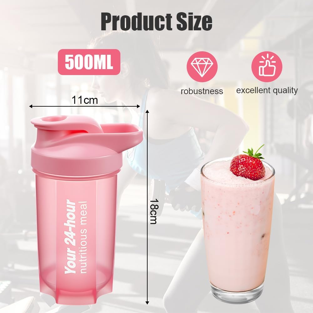 Protein Shaker 2er Set mit Edelstahl-Mixball BPA-frei Schwarz/Rosa
