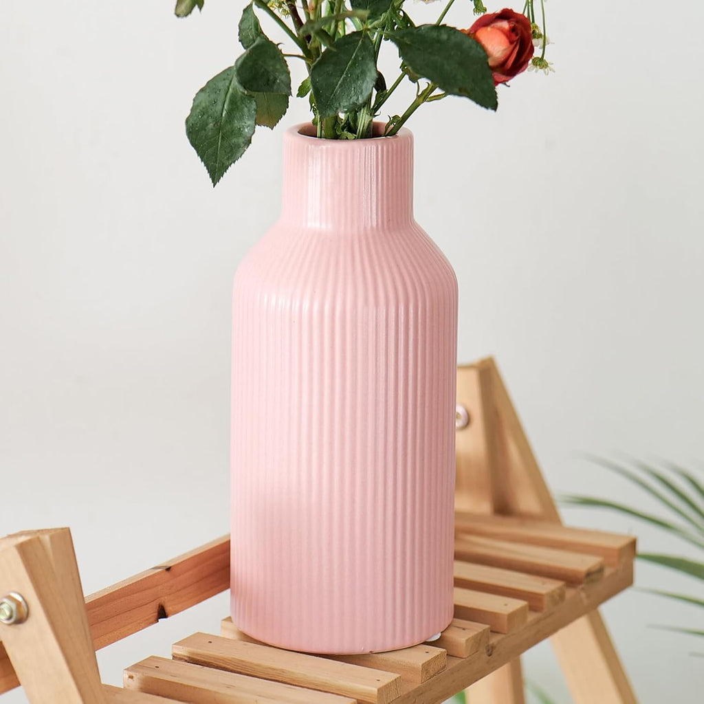 Keramikvase 20 cm matt weiss rund - Moderne Boho Deko fuer Pampasgras