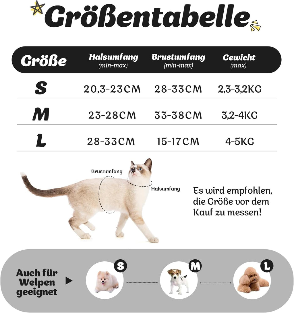 Supet Katzengeschirr Weste mit Leine verstellbar in verschiedenen Groessen und Farben