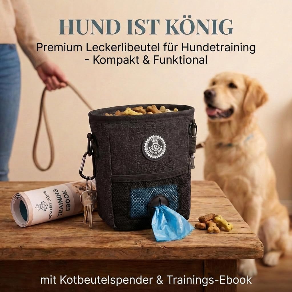 HUND IST KÖNIG Leckerlibeutel Hundetraining Futterbeutel mit Kotbeutelspender