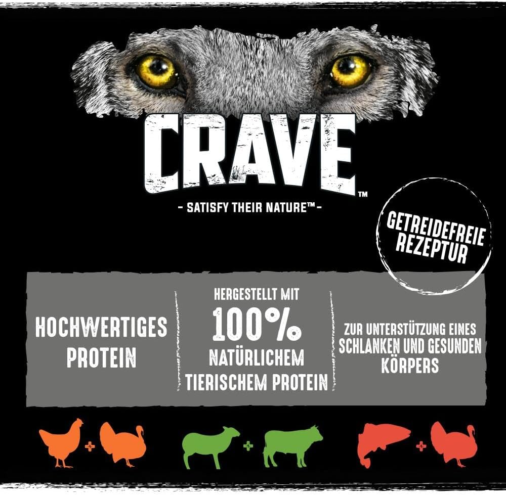 Hundefutter nass CRAVE 6x400g ohne Getreide 3 Sorten 100% natürliches Protein