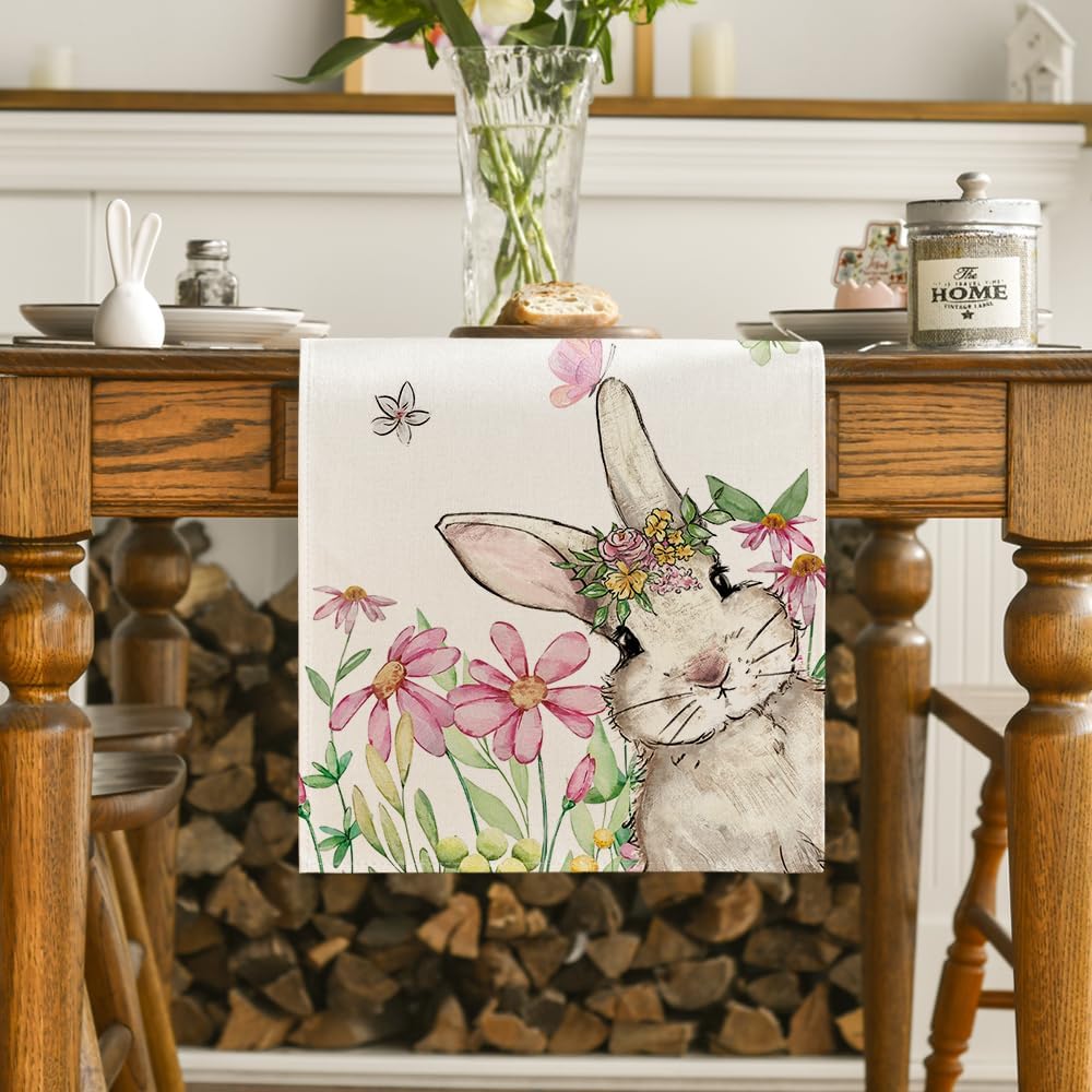 Tischlaeufer Ostern Hase Blumen Fruehling 40x140cm - 100cm-300cm
