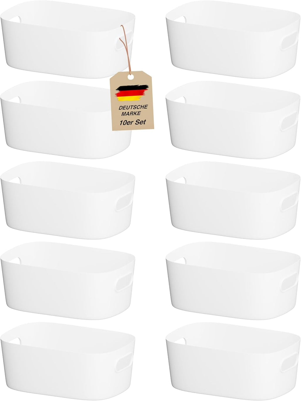 10er Aufbewahrungsbox Set Kunststoff Organizer Koerbe Weiss stapelbar