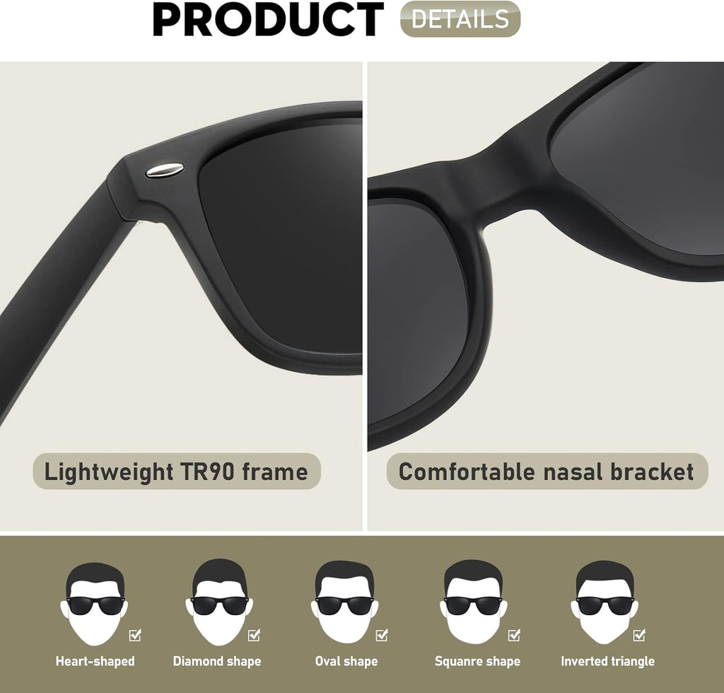 Polarisiert Sonnenbrille Unisex rechteckig UV400 Schutz Vintage Retro Eckig