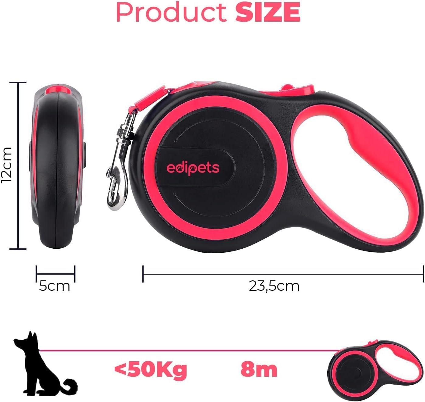 Edipets Flexi Hundeleine 5m Ausziehbar Retractable Grau 5m