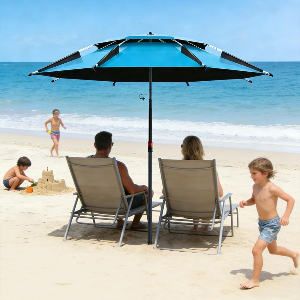 Strandschirm 160 cm Ø mit 360° Schwenk, winddicht, UV50, Tragetasche