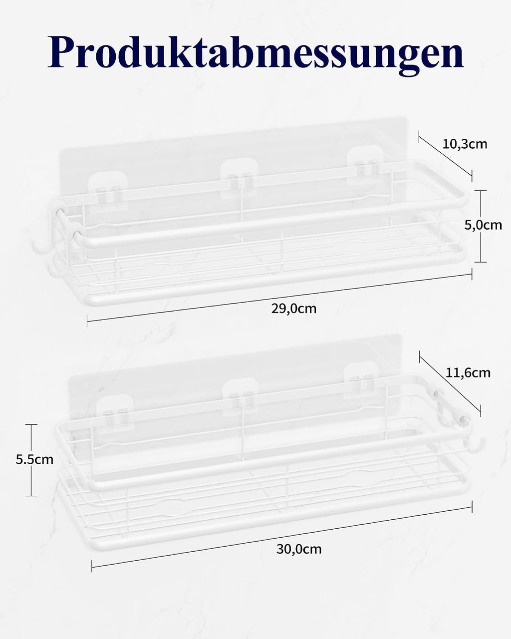 Duschablage selbstklebend 30cm Badregal ohne Bohren schwarz 2er Set