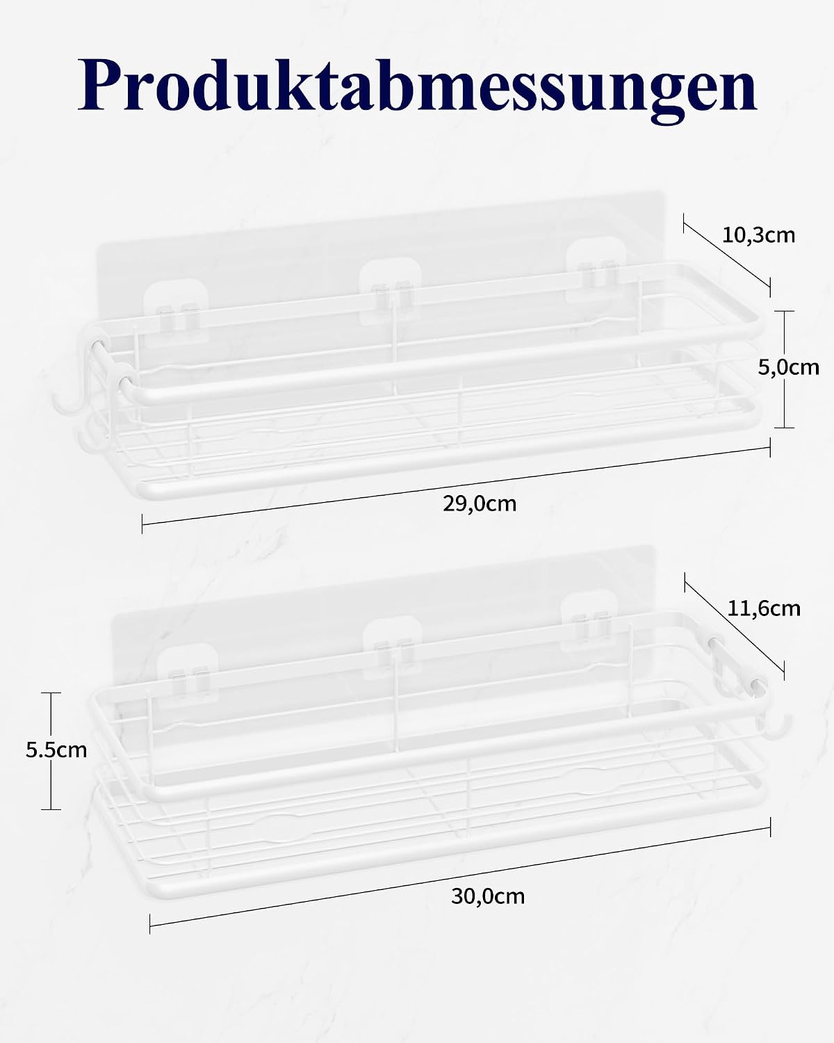 Duschablage selbstklebend 30cm Badregal ohne Bohren schwarz 2er Set