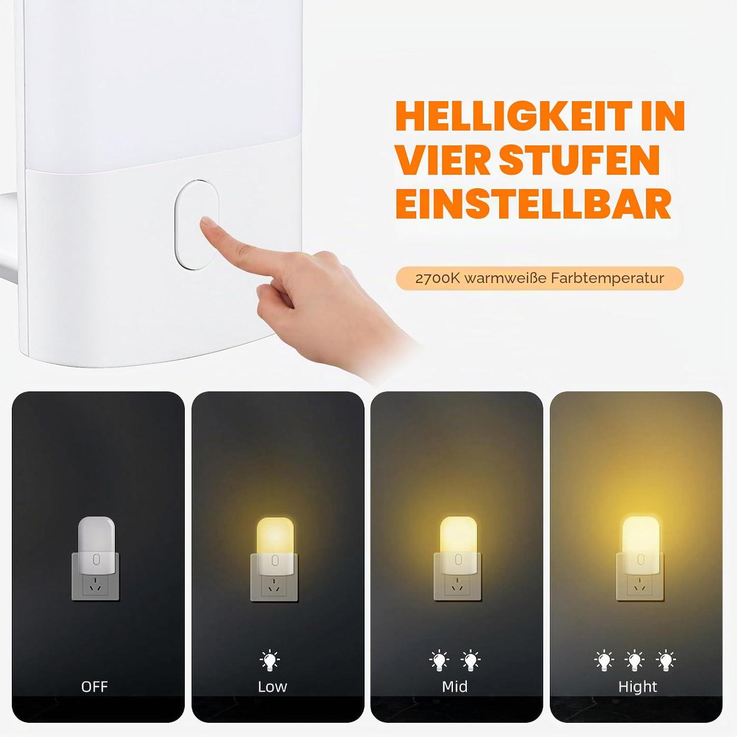 GRIFEMA Nachtlicht Steckdose mit Daemmerungssensor dimmbar 0,5W warmweiss