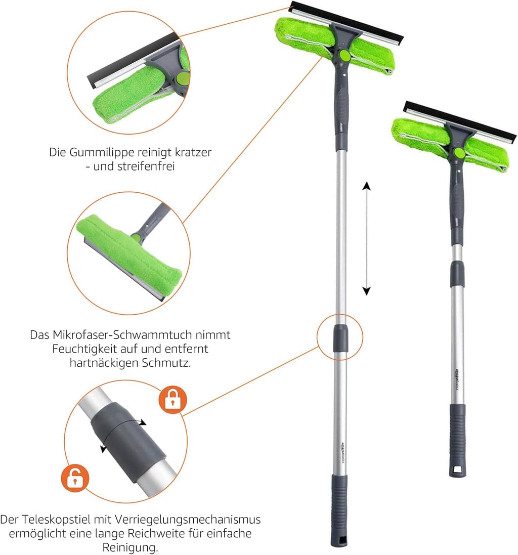 Teleskop-Fensterabzieher 66-96 cm Verlaengerbar Fenstersauger Wischer