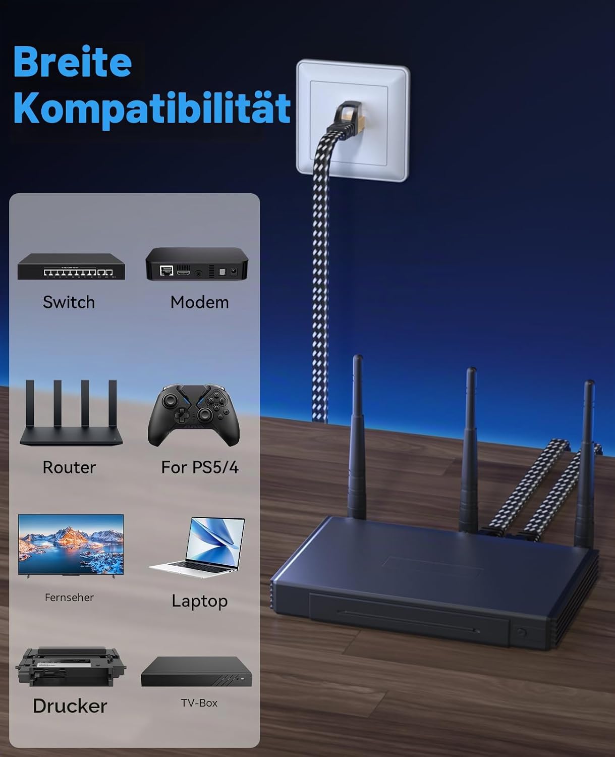 CAT8 Netzwerkkabel RJ45 10m 40Gbps 2000MHz Ethernet fuer Router PC 0,5m-50m