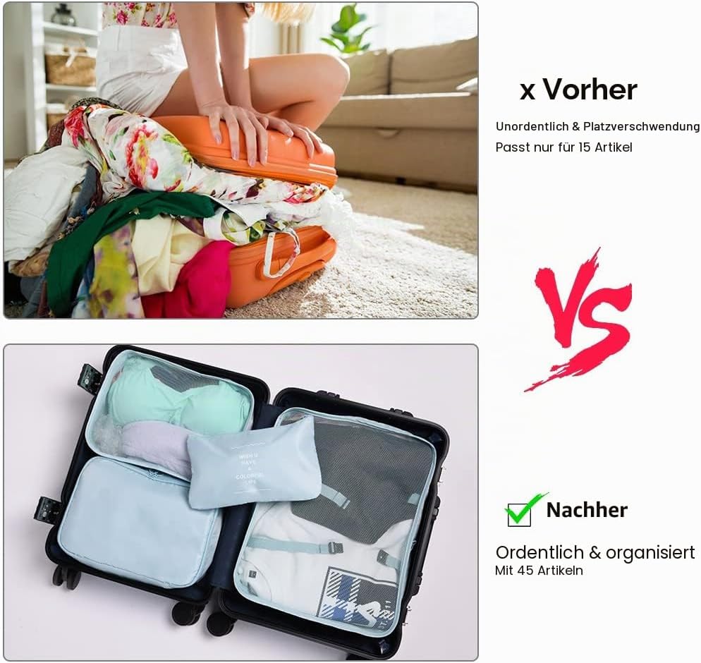 Koffer Organizer Set 8 Teile Packing Cubes Reise Packtaschen Beige