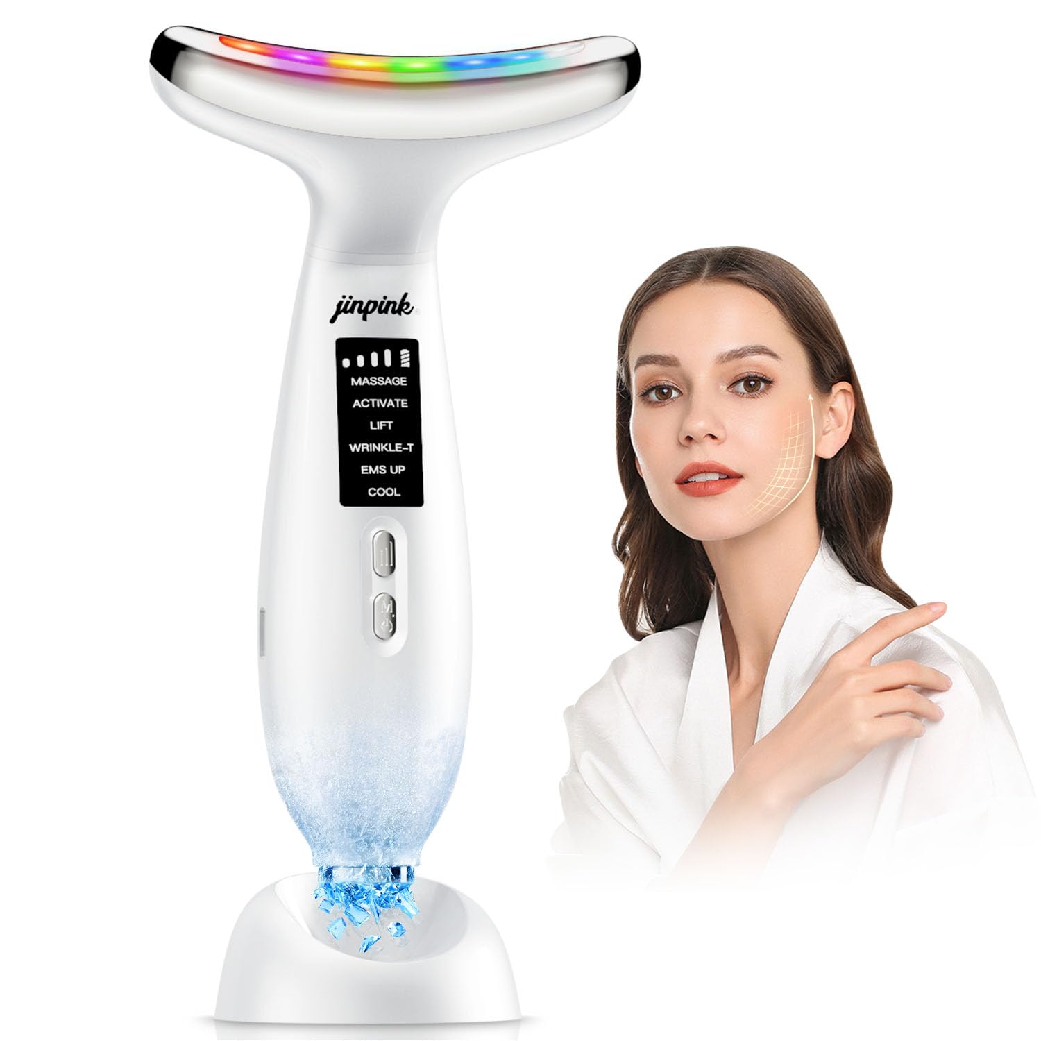Gua Sha EMS Gesichtsmassagegeraet mit Kaelte Waerme LED Lifting Straffung
