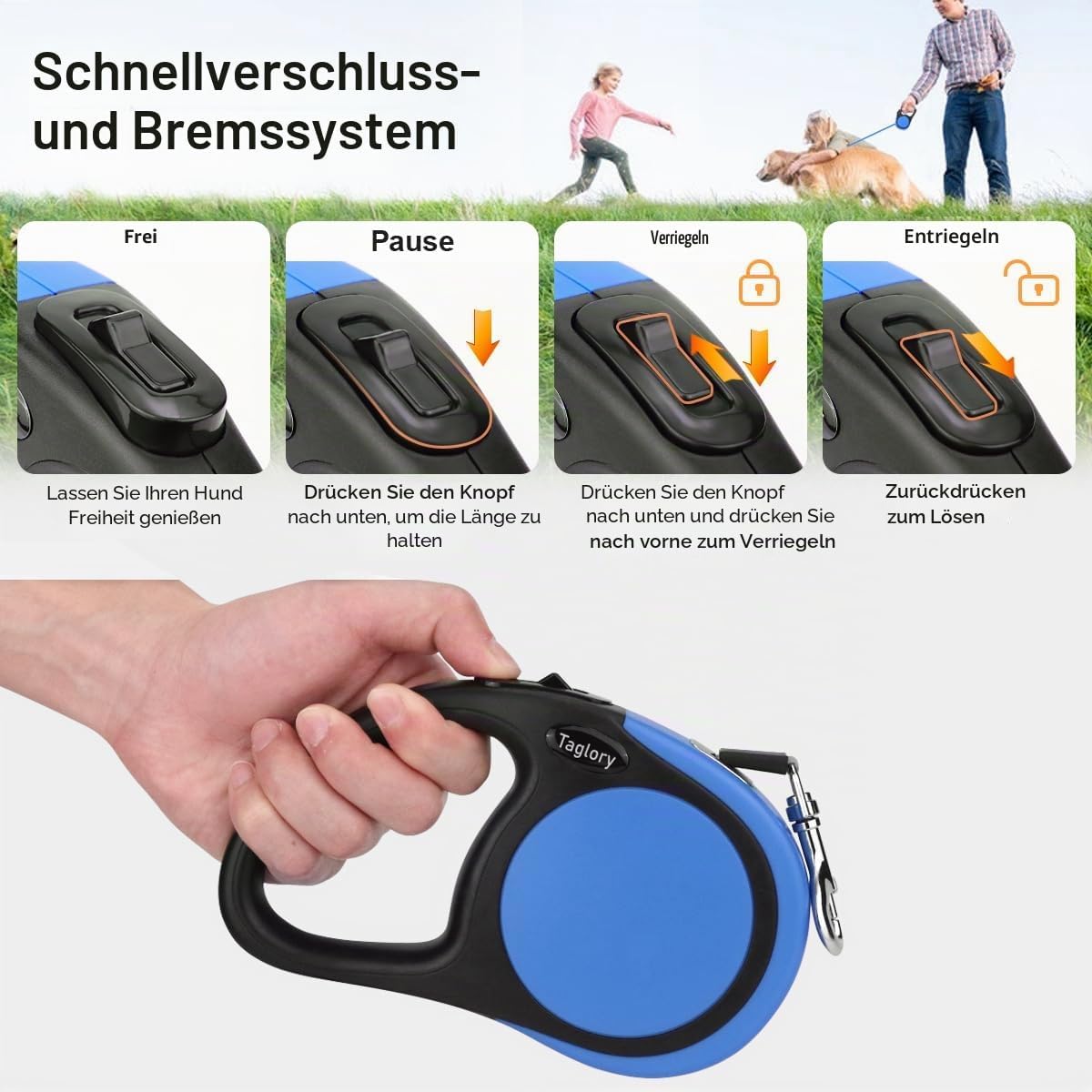 Taglory ausziehbare Hundeleine 5 m fuer kleine und mittelgrosse Hunde