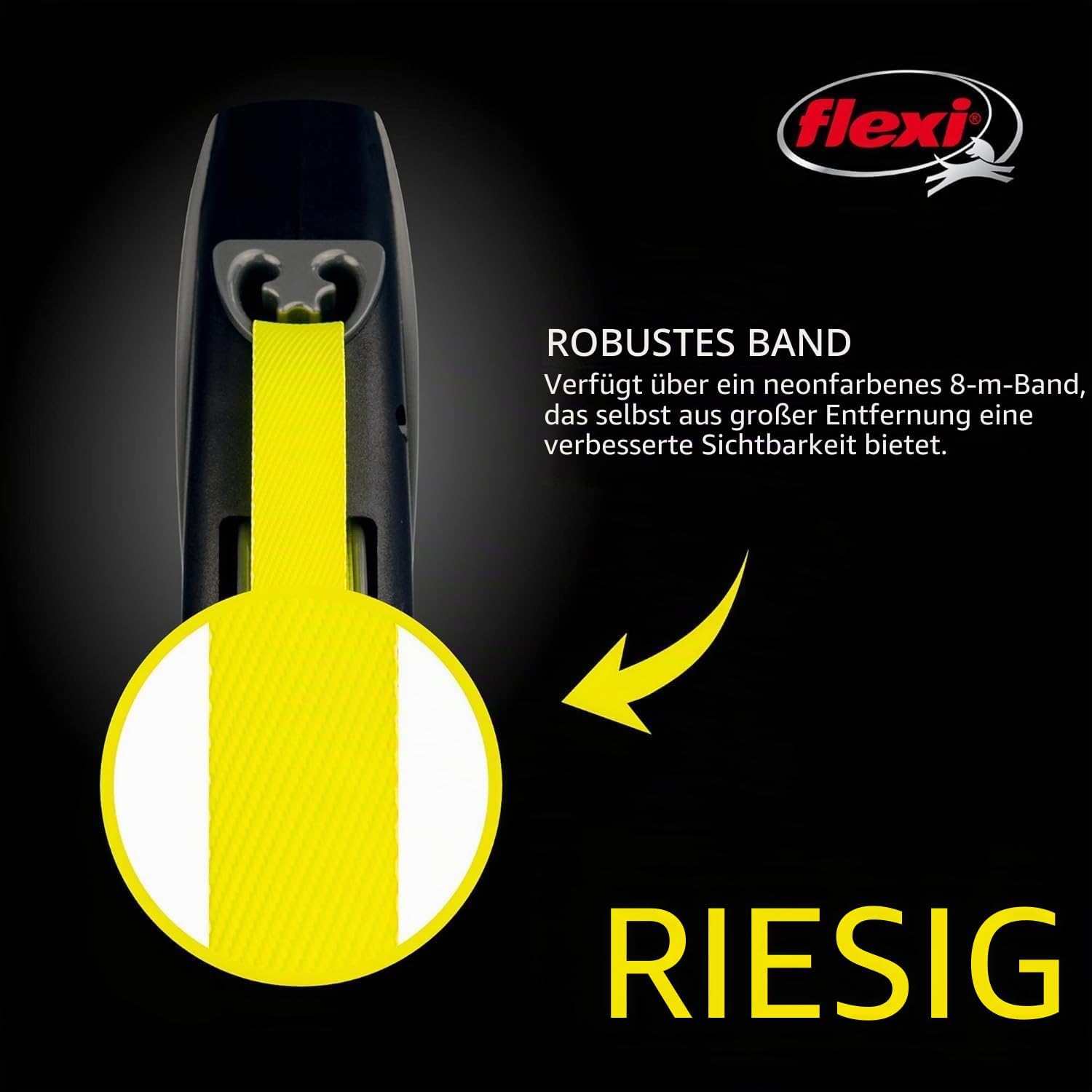 Flexi Giant Neon Bandleine 10,5cm-10m fuer Hunde bis schwarz