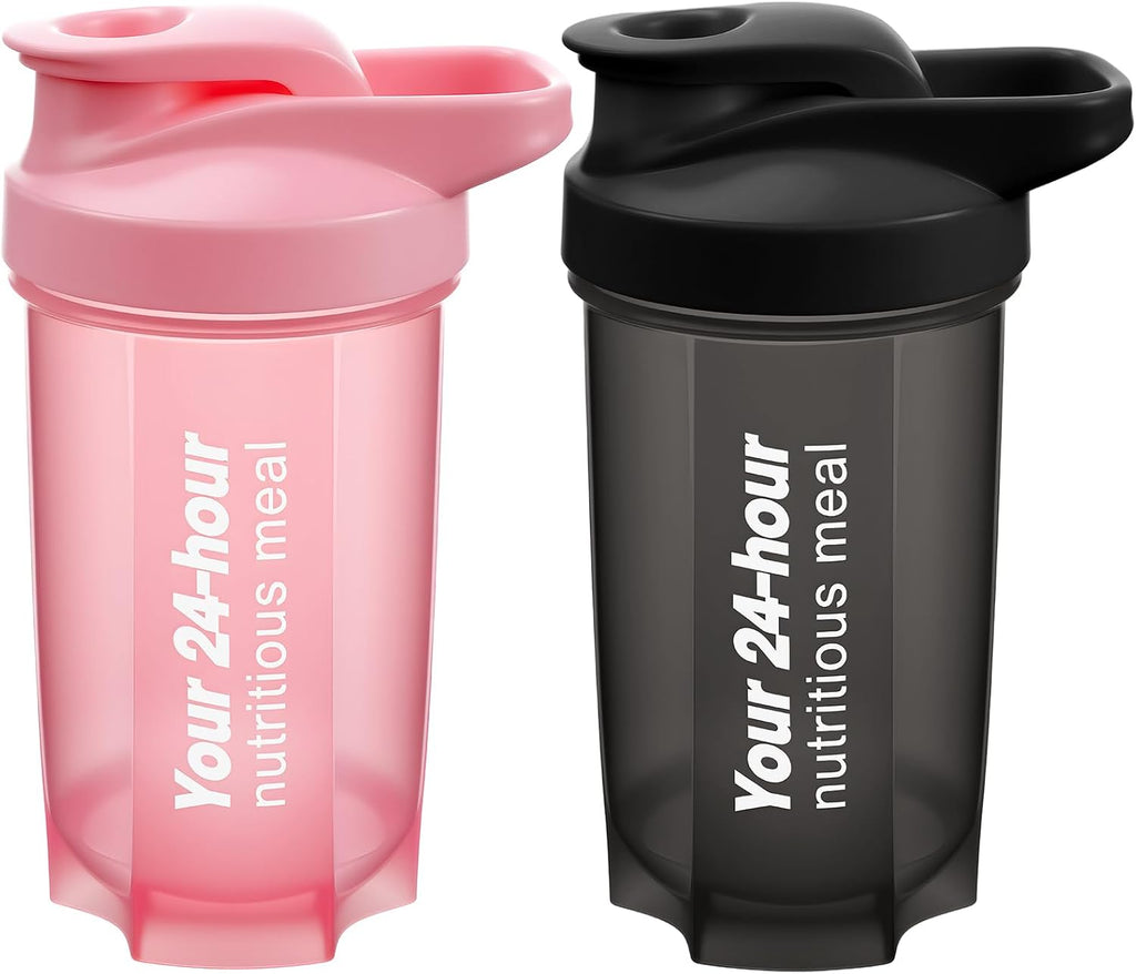 Protein Shaker 2er Set mit Edelstahl-Mixball BPA-frei Schwarz/Rosa