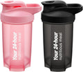 Protein Shaker 2er Set mit Edelstahl-Mixball BPA-frei Schwarz/Rosa