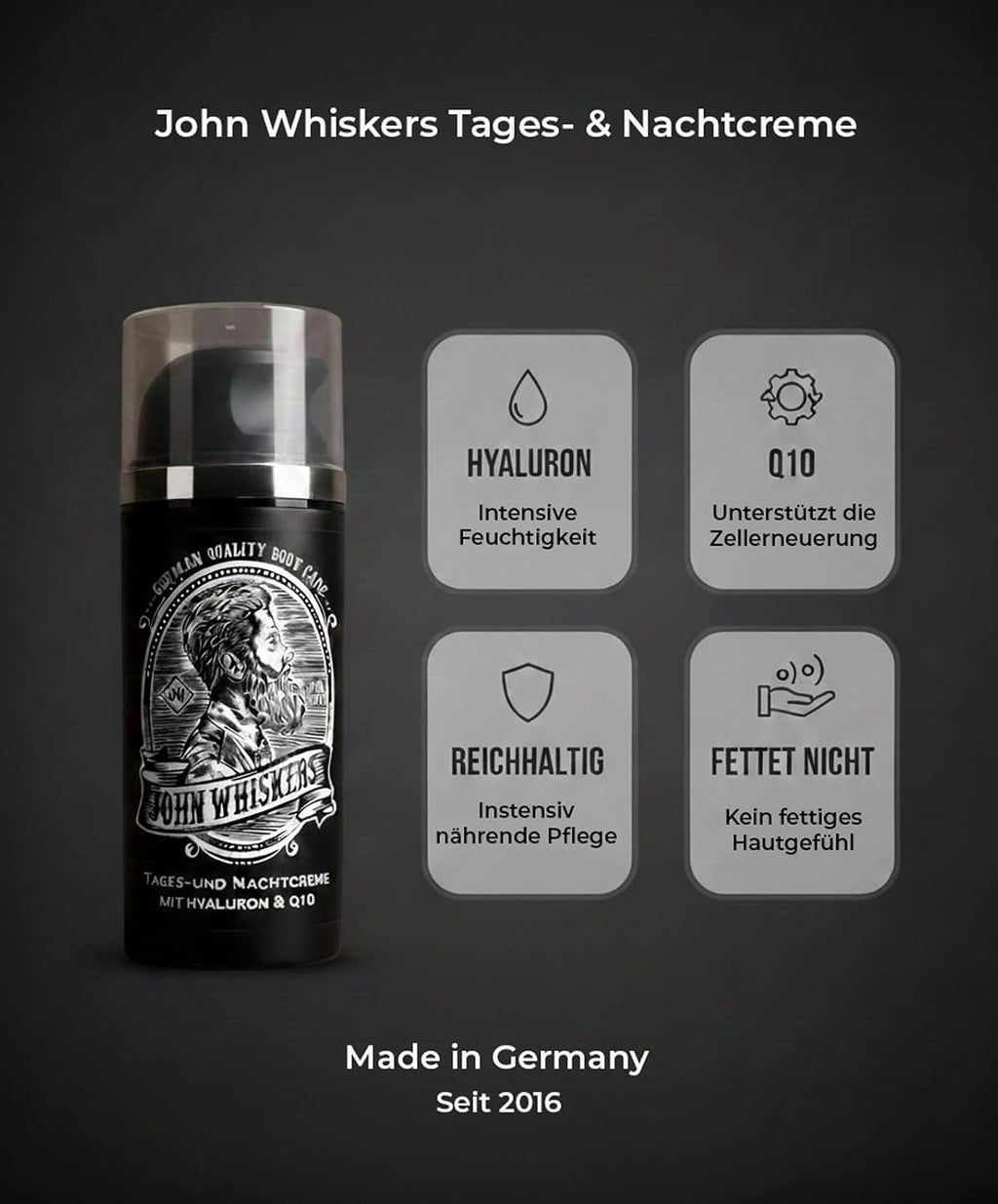 John Whiskers Tages- und Nachtcreme Hyaluron Q10 Made in Germany