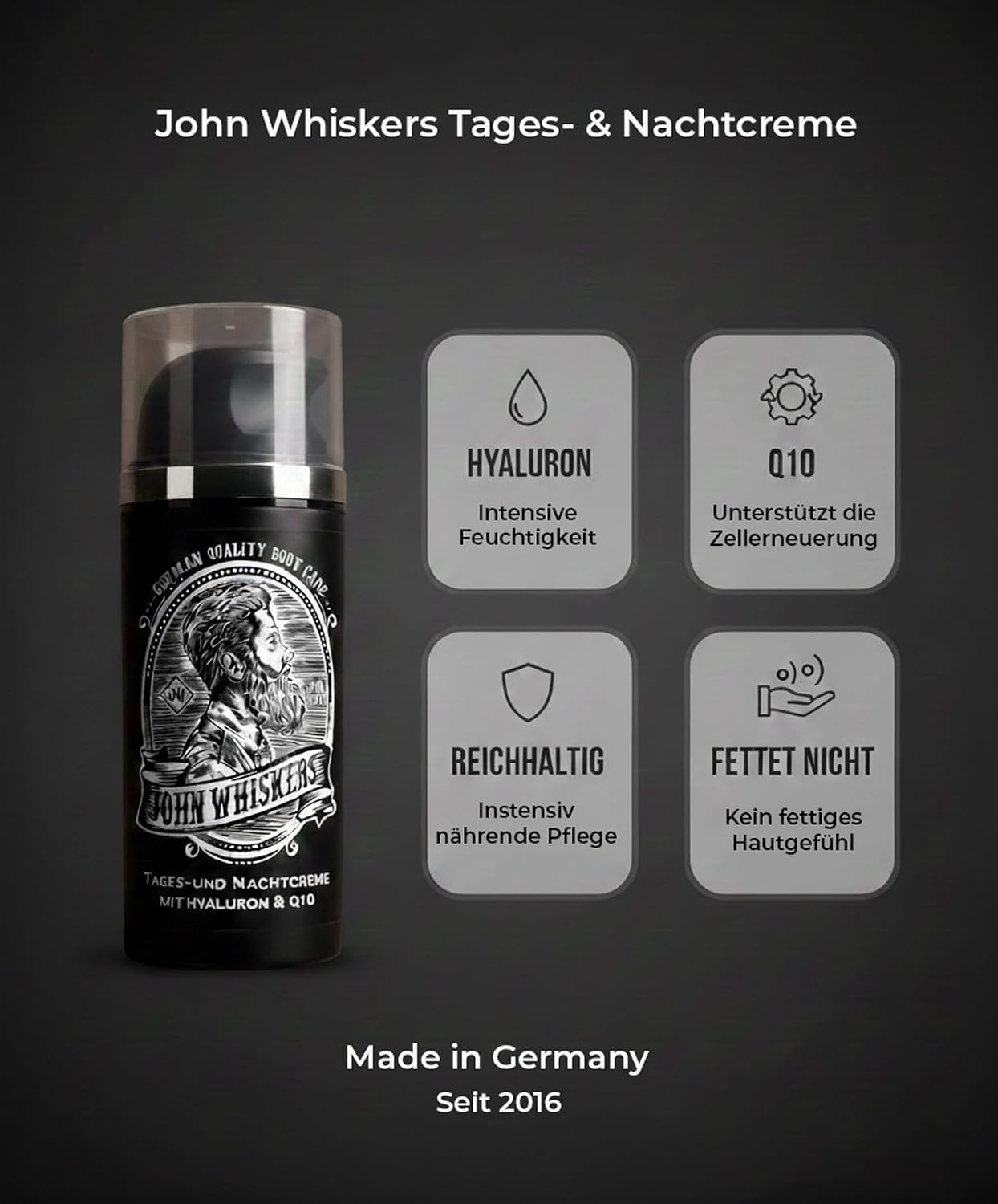 John Whiskers Tages- und Nachtcreme Hyaluron Q10 Made in Germany