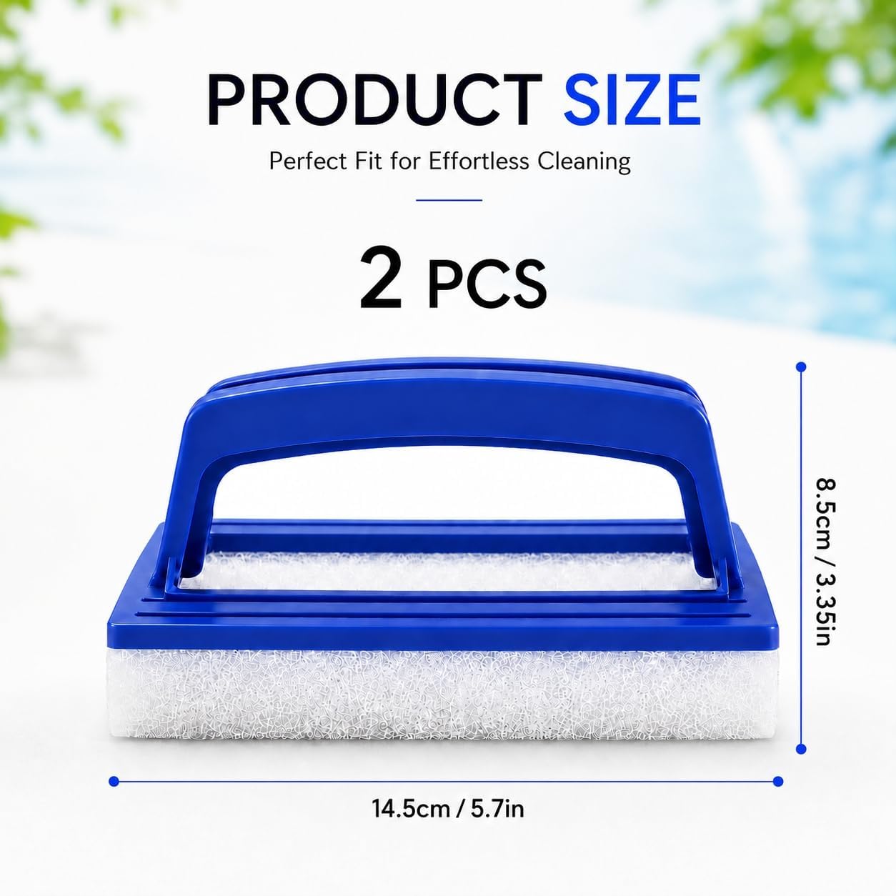 2er Set Poolrand-Schwamm mit Griff Blau - Reiniger fuer Pool, Spa, Badewanne
