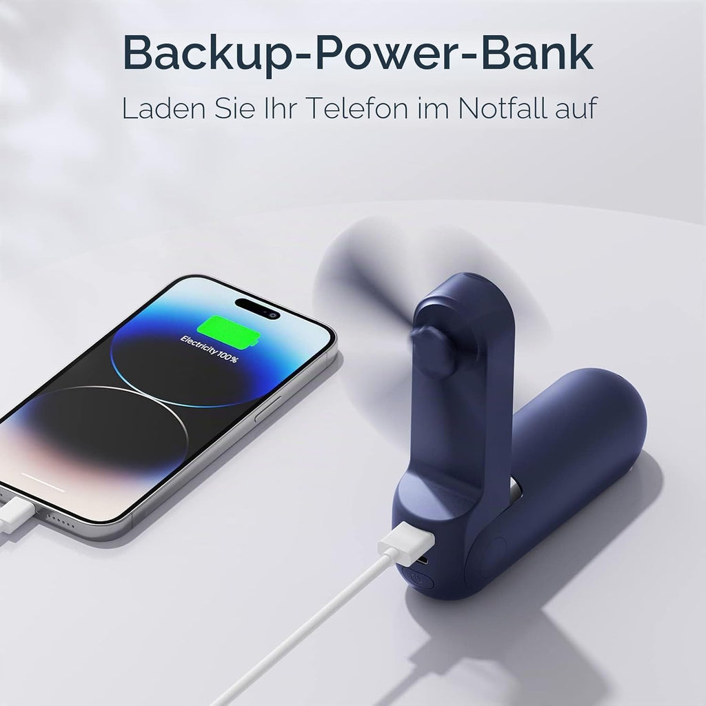 JISULIFE Mini Handventilator Akku 14-21h faltbar USB mit Powerbank blau