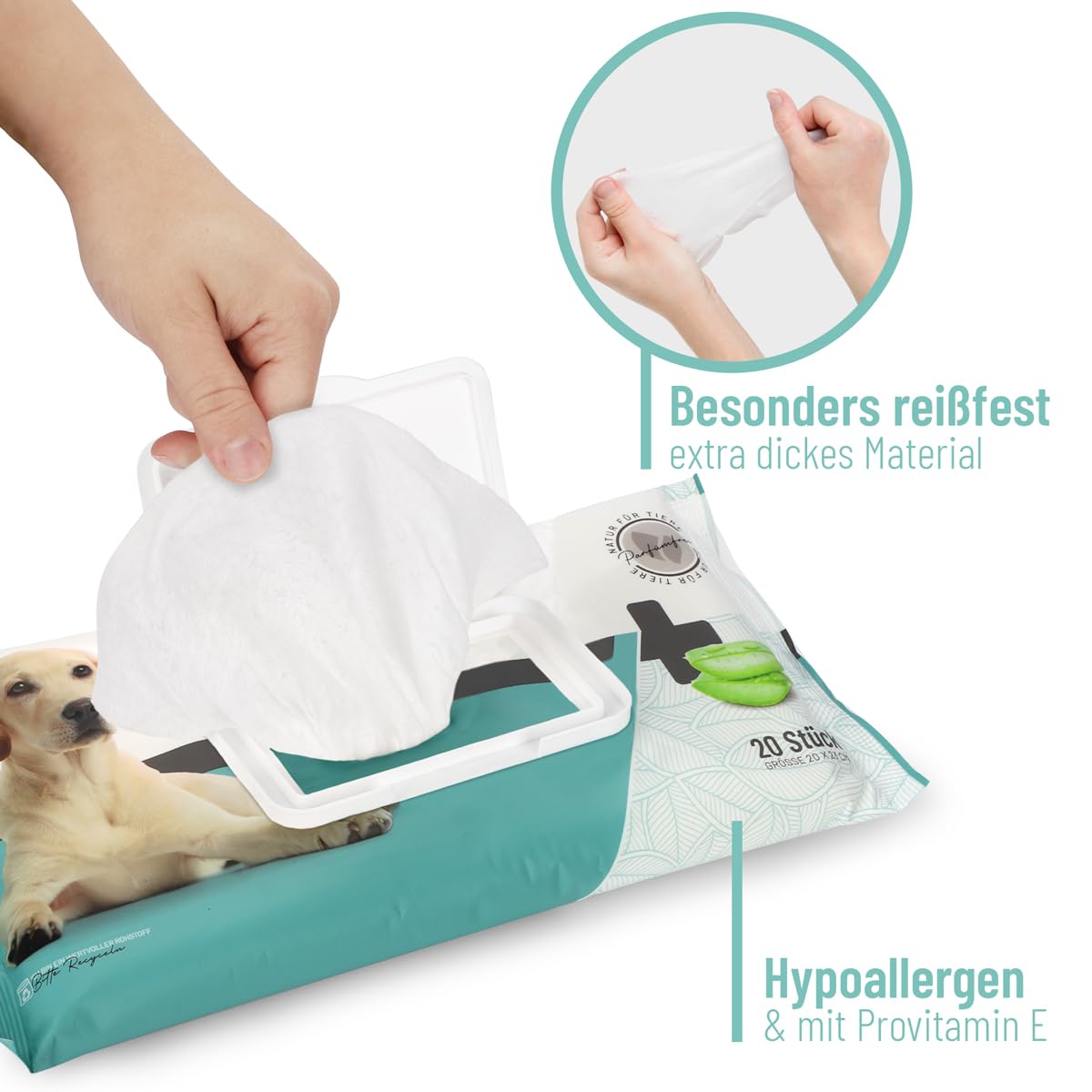 ReaVET Feuchttuecher fuer Hunde und Katzen 100 Stueck XXL hypoallergen reissfest