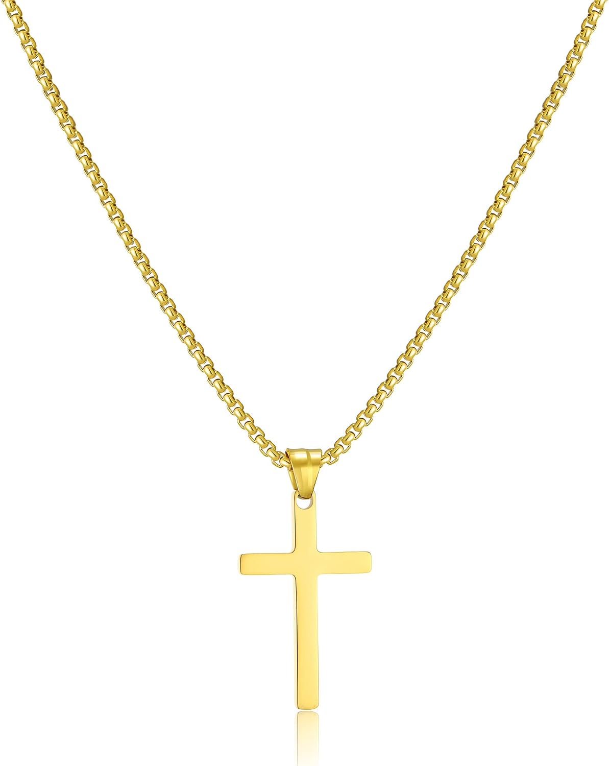 Herren Kreuzkette Gold Silber mit Kreuzanhaenger 50 cm
