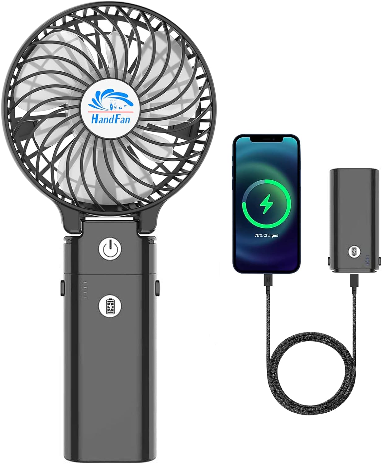 HandFan 5200mAh Akku Ventilator 3 Stufen 180° faltbar USB Powerbank