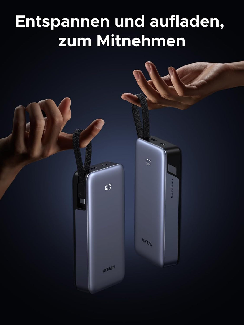 UGREEN Powerbank 20000 mAh 45W mit integriertem USB‑C‑Kabel Power Delivery
