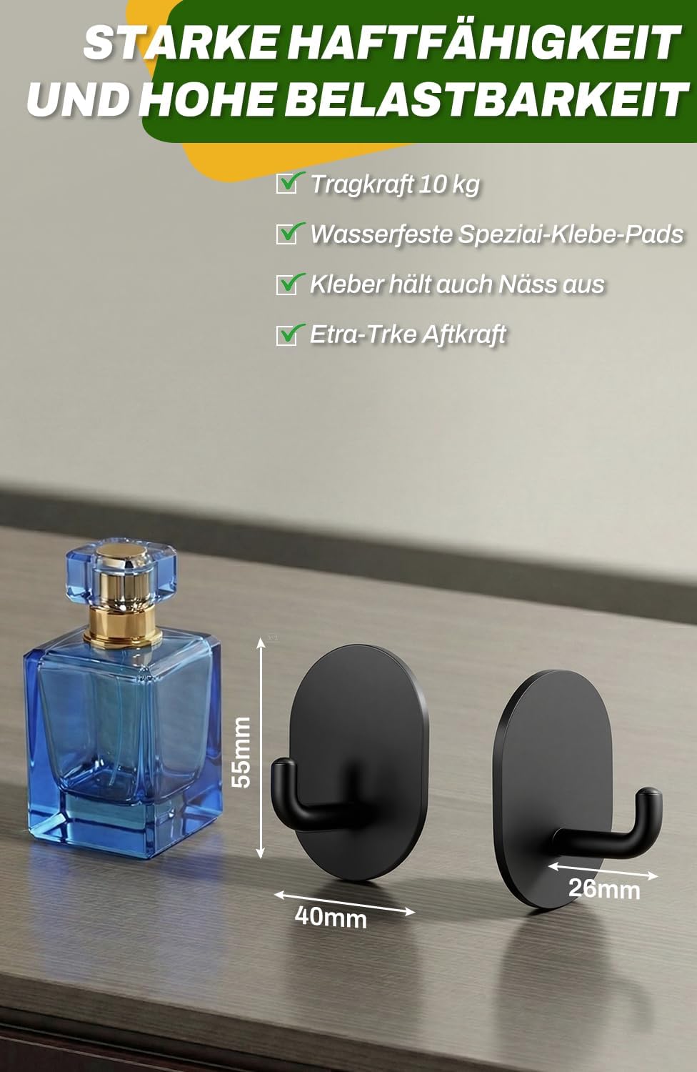 Handtuchhaken 6er Set Edelstahl schwarz selbstklebend fuer Bad Kueche