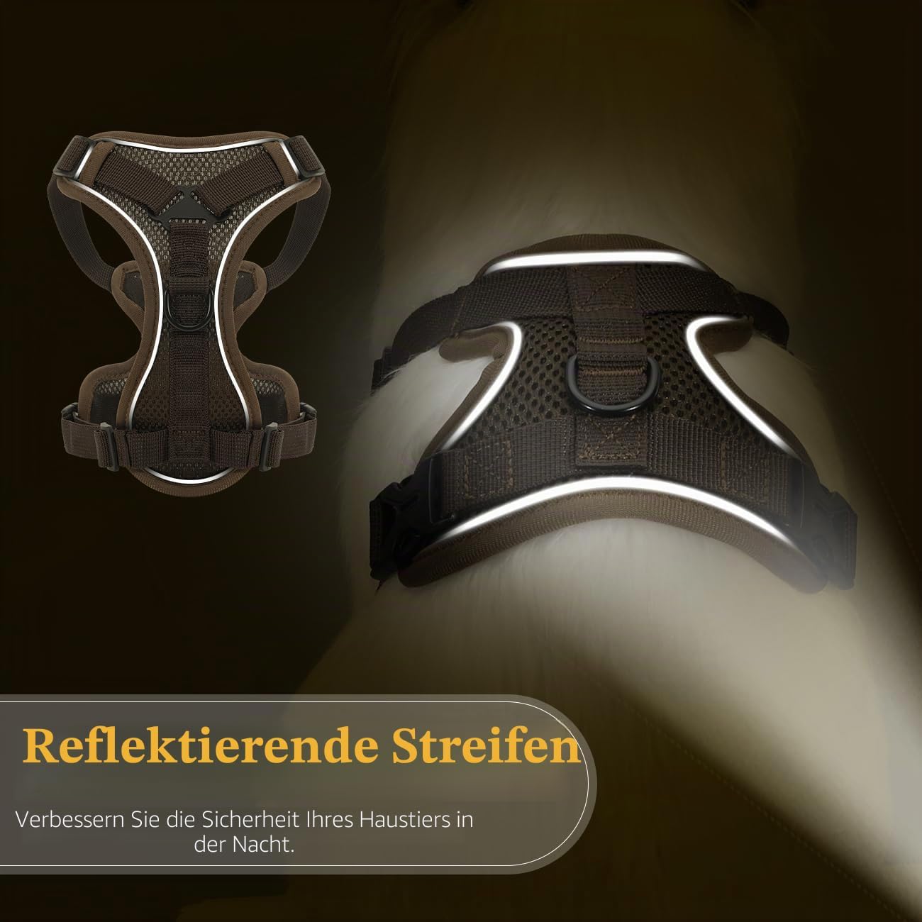 VavoPaw Katzen-Geschirr verstellbar XS-XL mit Leine, atmungsaktiv, reflektierend
