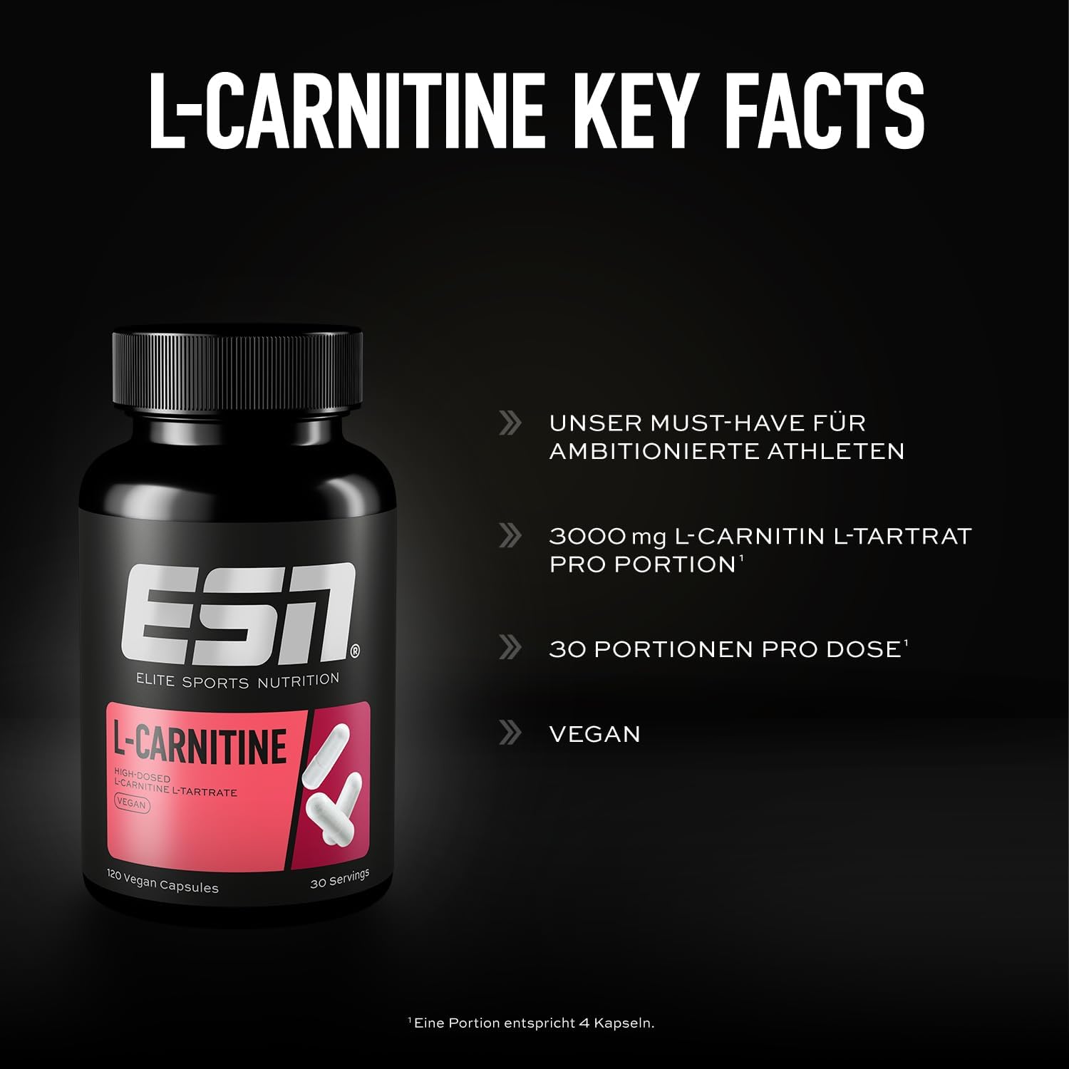 ESN L-Carnitine Kapseln 3000 mg pro Portion L-Carnitin L-Tartrat vegan