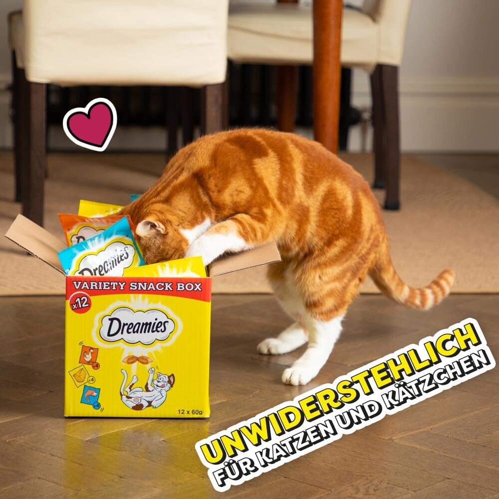 Dreamies Katzensnacks 12x60g () verschiedene Sorten Huhn Kaese Lachs