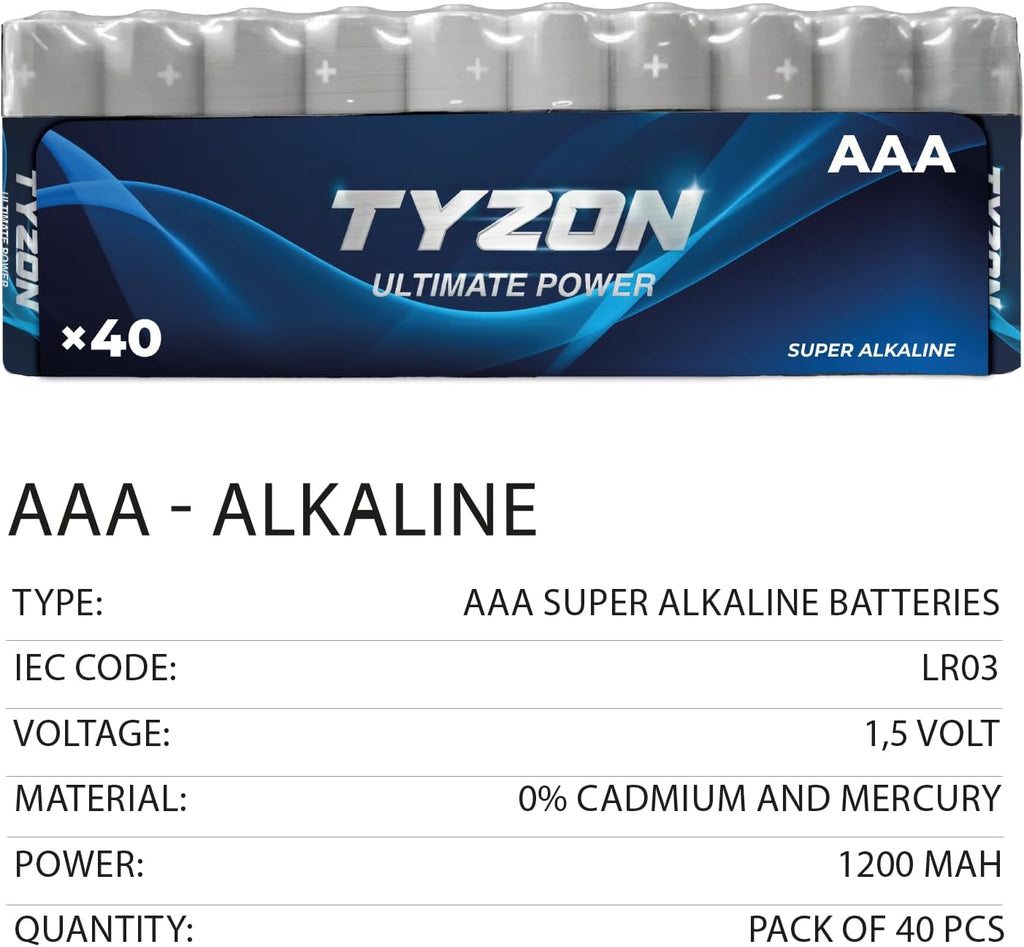 Tyzon AAA Batterien 40 Stueck Langzeitausfuehrung hochleistungsfaehig
