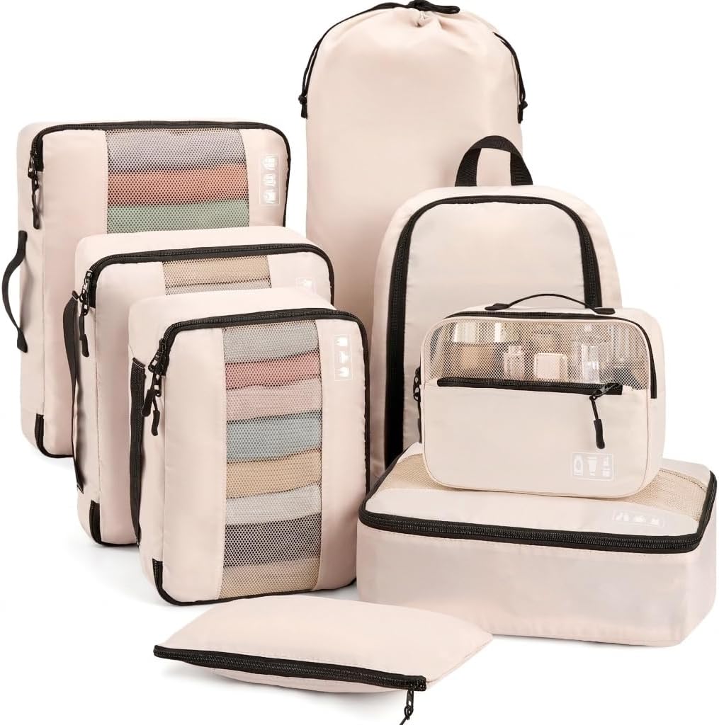 MURISE Packwuerfel 8er Set Koffer Organizer Reise Packtaschen Schwarz