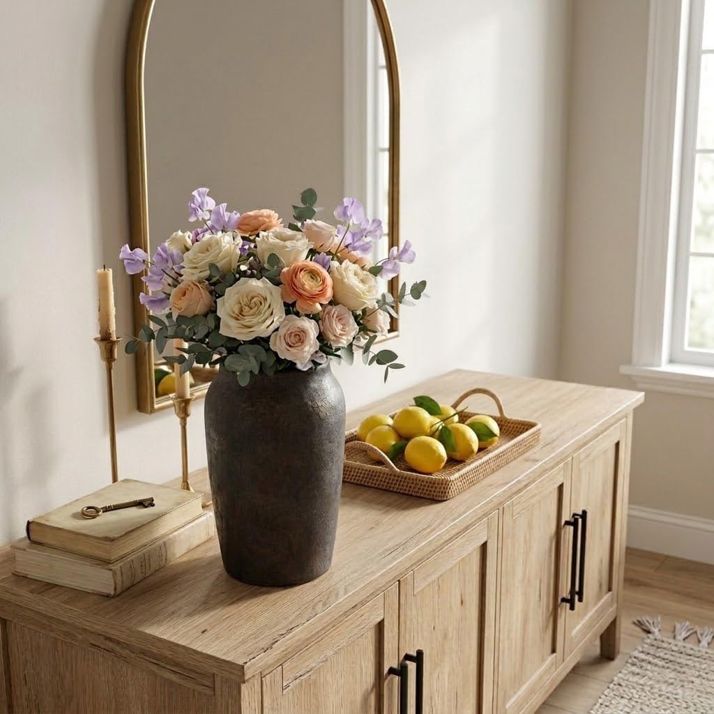 Zementvase Vintage cremeweiss rustikal 23 cm